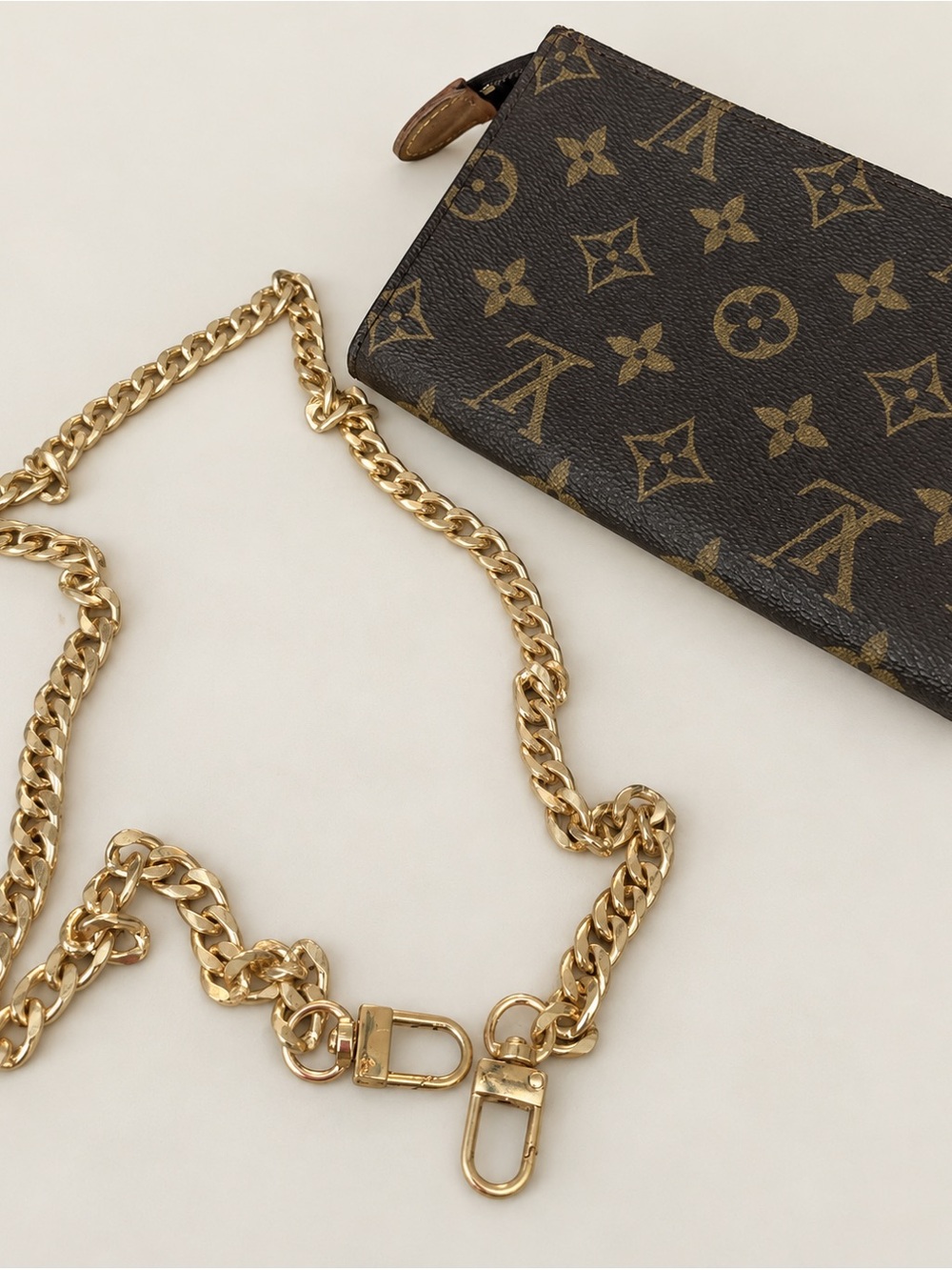 Louis Vuitton Brown Monogram Gold Chain Wristlet Pouch